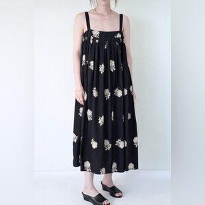 HORSES Atelier Black 100% Silk Floral Midi Dress | Size 1
